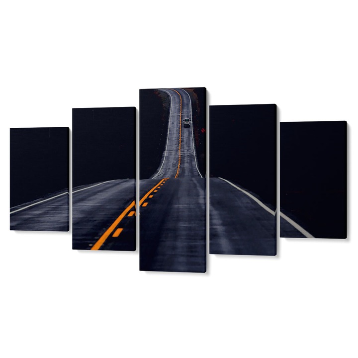 Комплект от 5 Tabouri premium multicanvas decor, Car on the highway, черен фон, 105 x 200 cm