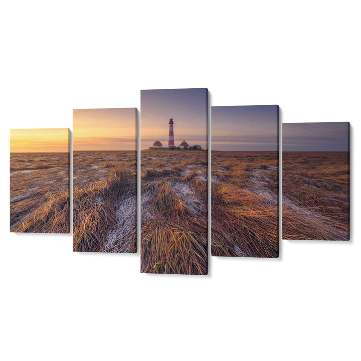 Комплект от 5 Tabouri premium multicanvas декор, билки и фар в далечината, 80 x 150 cm