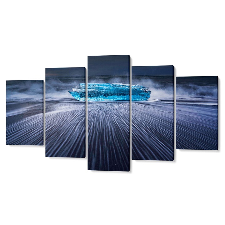 Комплект от 5 Tabouri premium multicanvas декор, ледник и мъгла, 55 x 100 cm