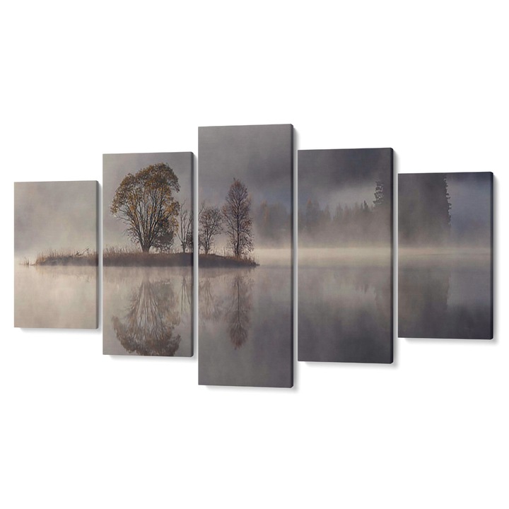 Комплект от 5 Tabouri premium multicanvas декор, Остров с дървета в мъглата, 55 x 100 cm