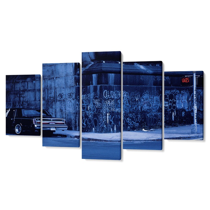 Комплект от 5 Tabouri premium multicanvas декор, Urban, черна кола и графити, 105 x 200 cm