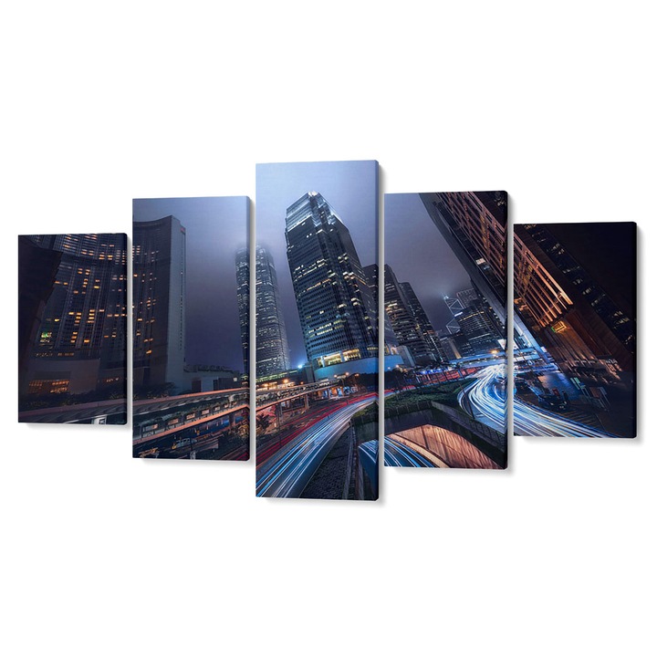 Комплект от 5 картини Tablouri Decor, магистрала през нощта, 105 x 200 см