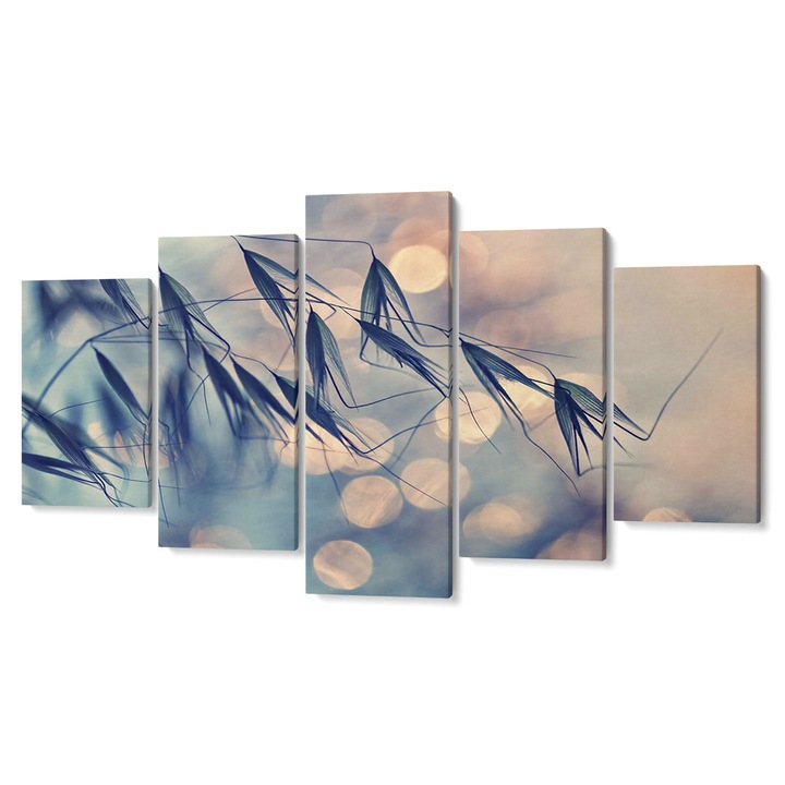 Комплект от 5 Tabouri Premium multicanvas декор, Билки на светлина, 55 x 100 см