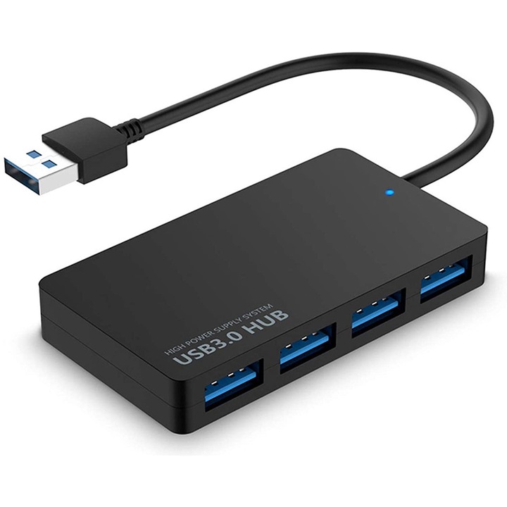 USB разклонител хъб, 4 порта USB 3.0, Черен
