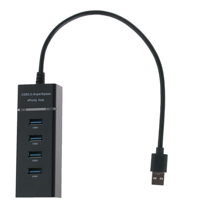 Hub USB, 4 x USB 3.0, 30cm, Negru