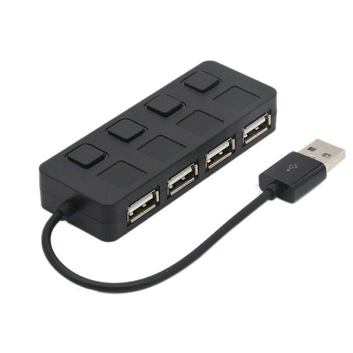 Hub USB, 4 x USB 2.0, ABS, 8.3x3x1.8cm, Negru