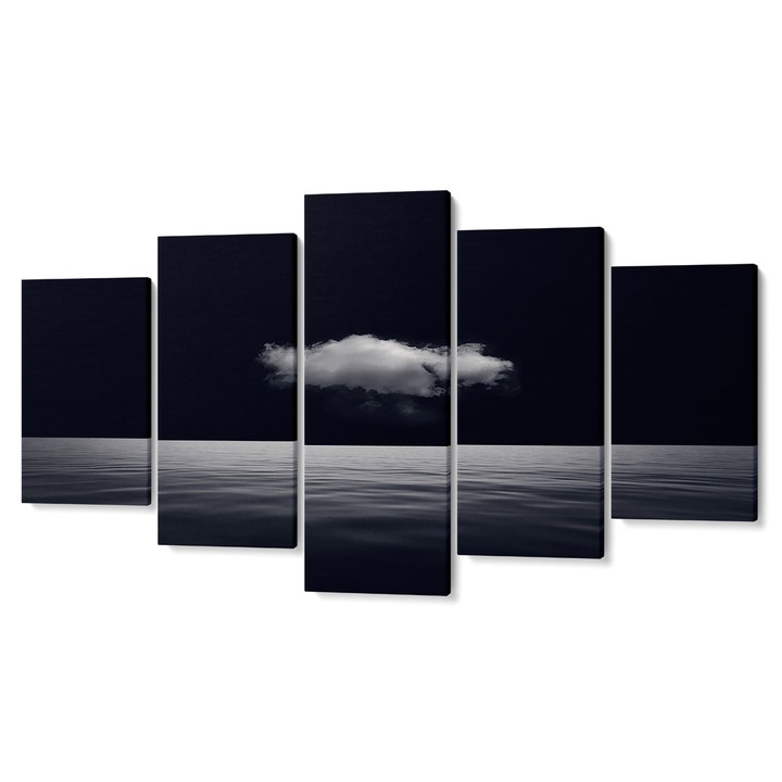 Комплект от 5 Tabouri premium multicanvas декор, Облак и вода в бяло и сиво, 55 x 100 cm