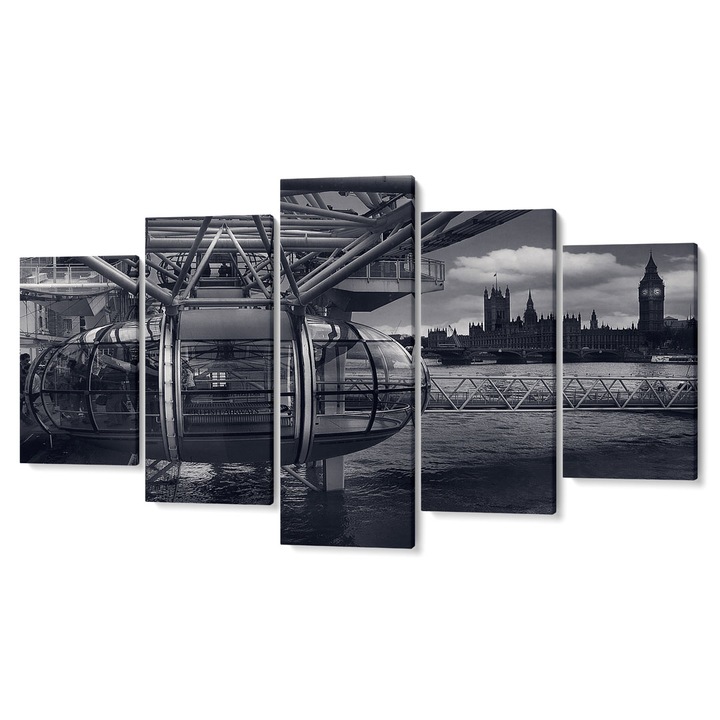 Комплект от 5 Tabouri premium multicanvas декор, Лондон, изглед от водата, 55 x 100 cm