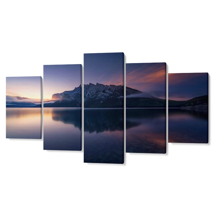 Комплект от 5 Tabouri premium multicanvas декор, Планина, отразена във вода I, 80 x 150 cm