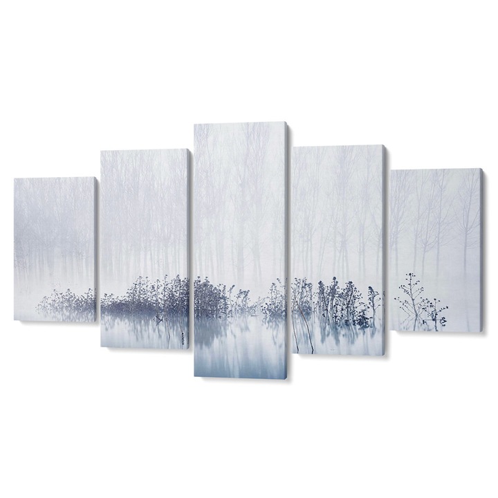 Комплект от 5 Tabouri premium multicanvas декор, билки и дървета на бял фон, 80 x 150 cm