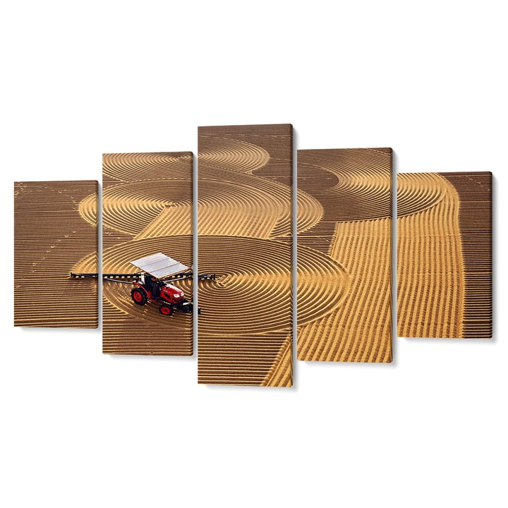 Комплект от 5 части Tabouri Premium мултиканавазен декор, Трактор, оран в геометрични форми, 105 x 200 cm