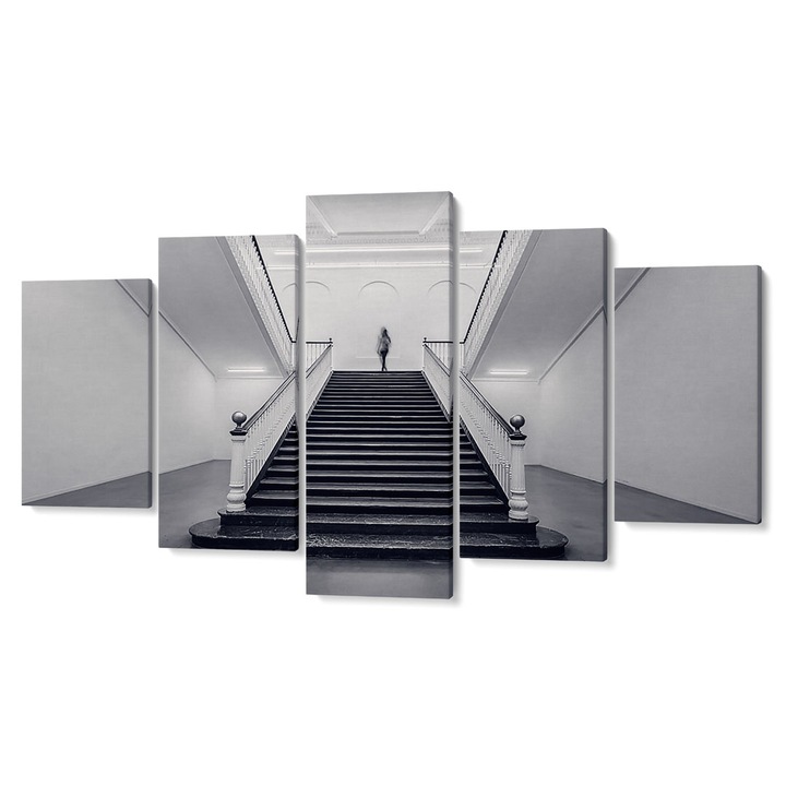 Комплект от 5 Tabouri premium multicanvas декор, Силует върху бели стълби, 55 x 100 cm