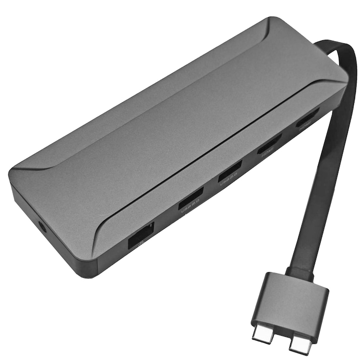 Станция SILKASE Dual Type-C USB Dock за MacBook, Dual HDMI, Ethernet, microSD, SD, USB 3.0, USB-C, USB-C PD