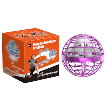 Minge Zburatoare RoveZone®, cu LED-uri, tip OZN/Drona, incarcare cu USB, Roz