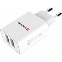 Incarcator Swissten de calatorie 2x usb qc 3.0+usb 23w, White