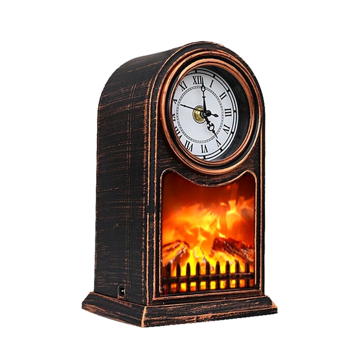 Semineu, decorativ, cu ceas, 40 x 25 cm, simulare foc cu led, Magrot 038
