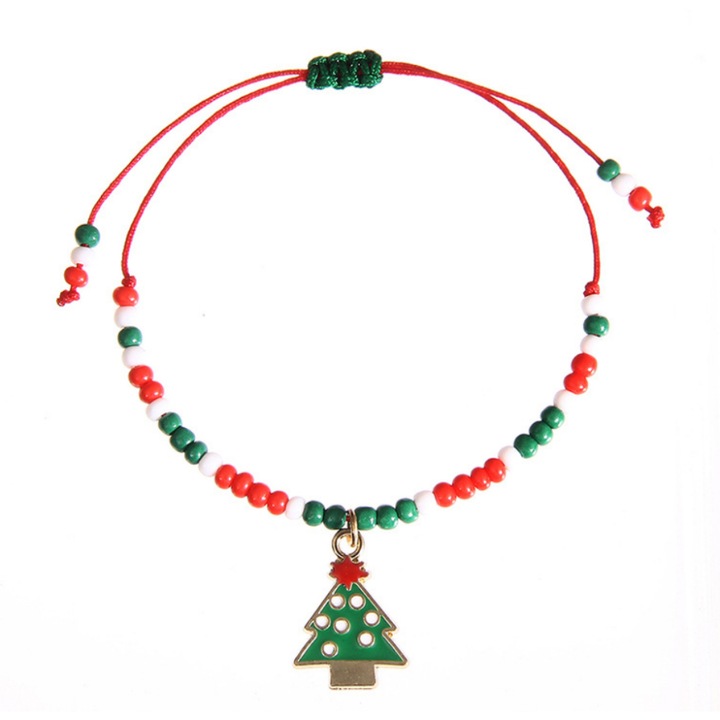 Bratara cu snur si pandantiv de craciun, multicolor, reglabila