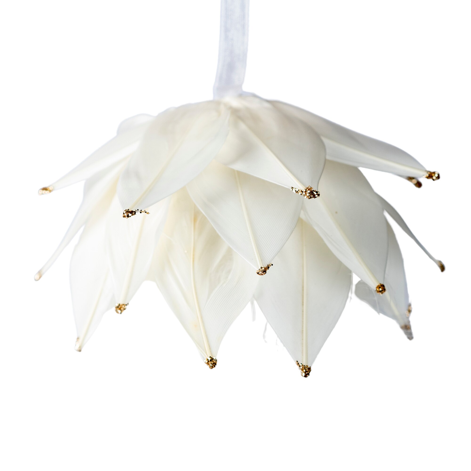 Decoratiune Craciun, Glob cu pene, Alb, Ø9 cm