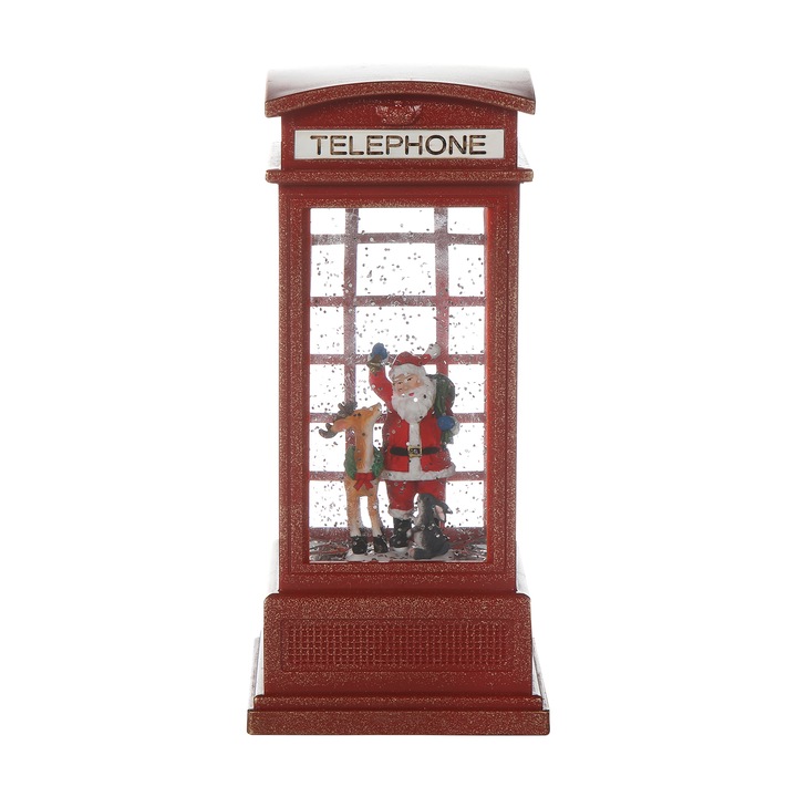 Cabina telefonica decorate luminoasa si animata muzical cu scena de Craciun, Dimensiuni 19,8 cm x 9,2 cm x 9,2 cm, Greutate 1,175 kg, Multicolor, iGate®