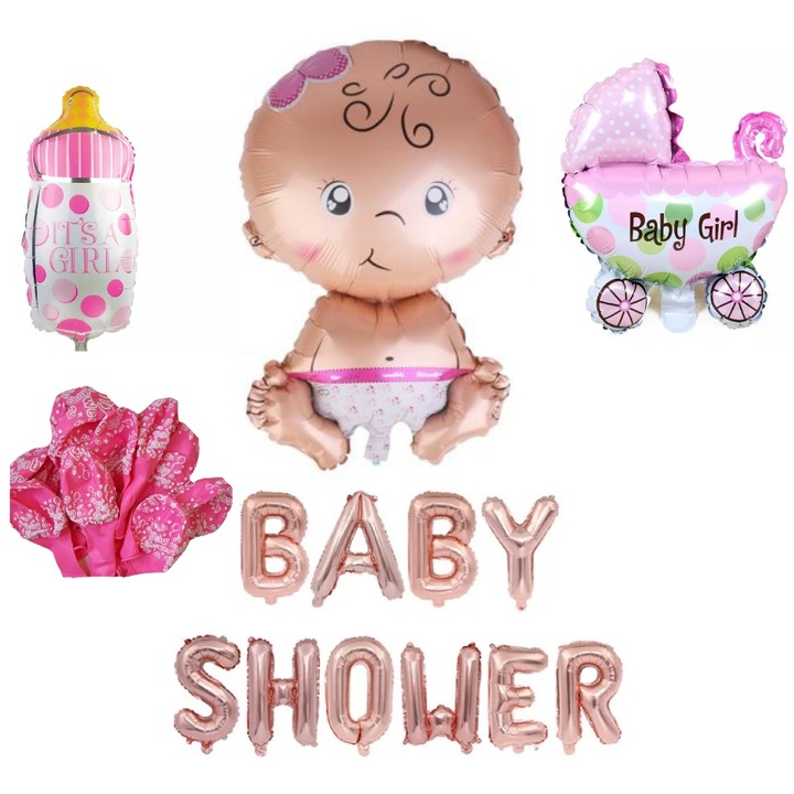 Set decor 23 baloane Baby Girl, roz, It's Party Time, 90 cm