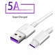 Кабел за бързо зареждане и пренос на данни, дължина 1 м, EVTrend Premium, USB-USB-C, 5A, супер зареждане, за Android телефон / таблет или лаптоп, USB конектор, USB-C конектор, Бял