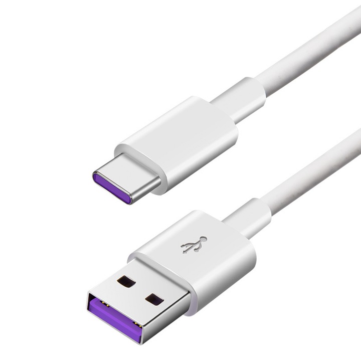EVTrend Premium gyorstöltő és adatátviteli kábel, 25 cm hosszú, USB-USB-C, 5A, super charge, Android telefonhoz / tablethez vagy laptophoz, fehér