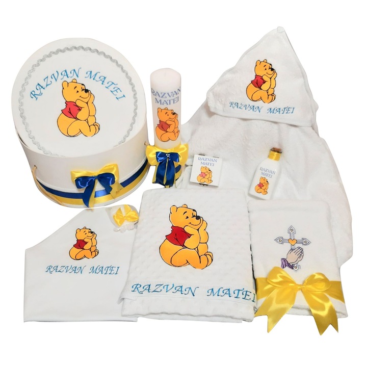 Trusou Personalizat Winnie the Pooh cu Lumanare si Cutie Trusou,10 piese, Multicolor
