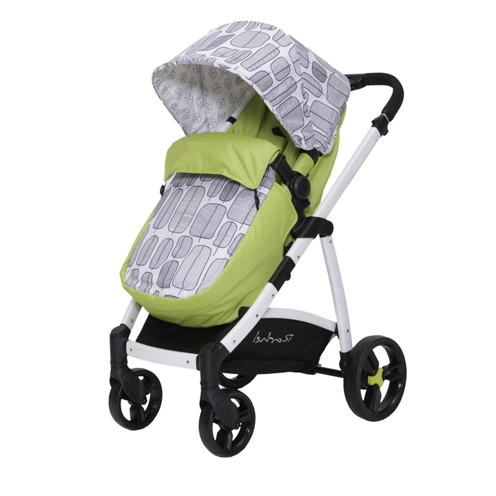 Количка за новородени 2 в 1 NOVOKIDS™ Rachel PRO, С включена бебешка чанта, Алуминиева рамка, Мрежа против насекоми, Регулируема по височина дръжка, Ярко зелено