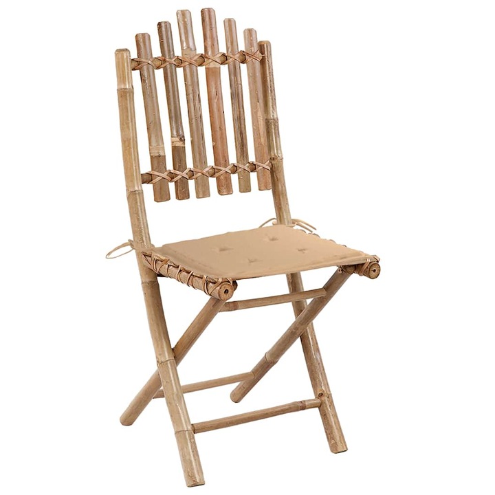 Set scaune de gradina pliabile vidaXL, cu perne, 2 buc., bambus 3063990