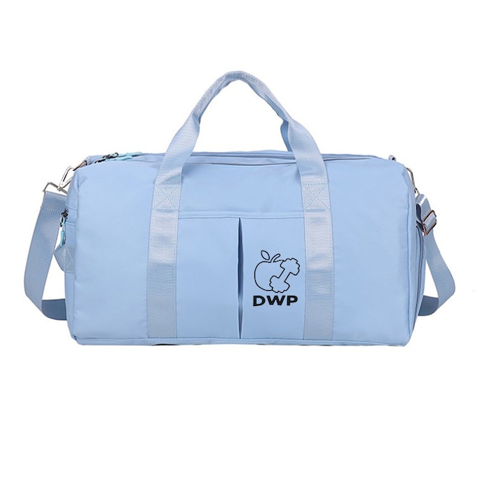 Водоустойчива спортна чанта, DWP, с отделение за обувки, светлосин, 45 x 22 x 30 cm