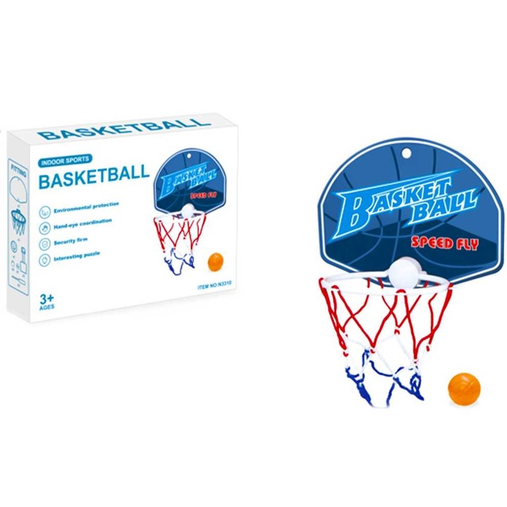 Set Mini Cos De Baschet Cu Minge Plastic 5 cm, Vision XXI, 18x13x24 cm