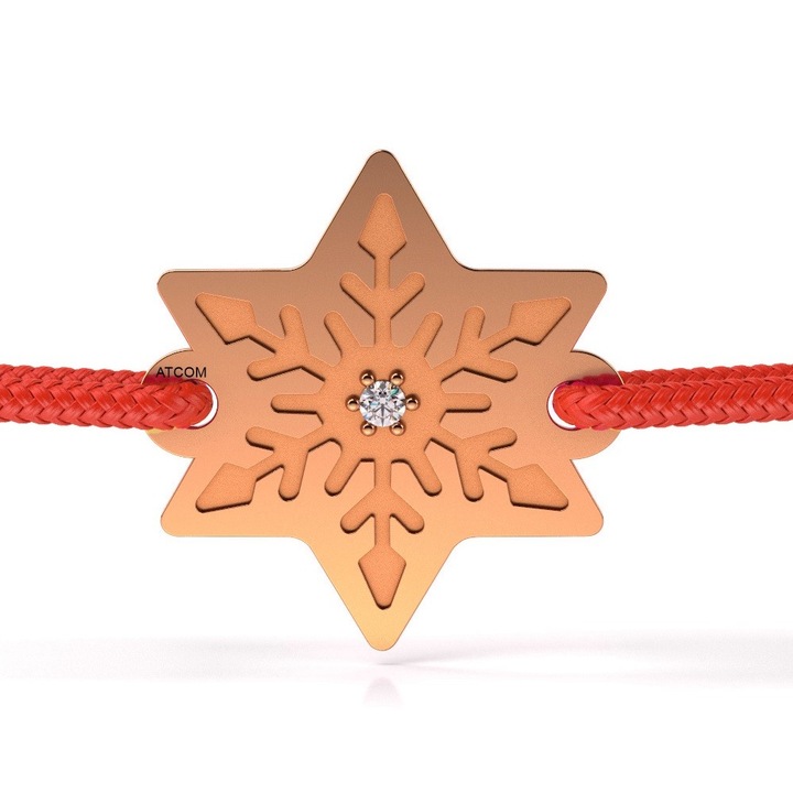 Bratara din aur roz cu snur model Fulg de diamant