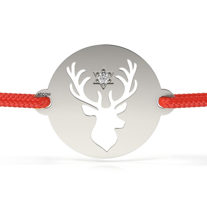 Ezüst karkötő zsinórral, nagy rénszarvas minta