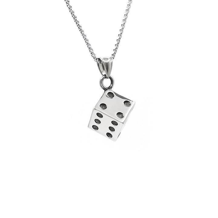 Lant inox cu pandantiv Zar Lucky Gambler, Stea Star, otel inoxidabil, Personal Style, argintiu