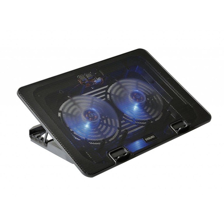 Геймърски охладител за лаптоп EVOLVEO A101 - 11" - 17.3", USB, 2 вентилатора, контрол на скоростта на вентилатора, синьо осветление, регулируем ъгъл 0° - 35° 5 позиции