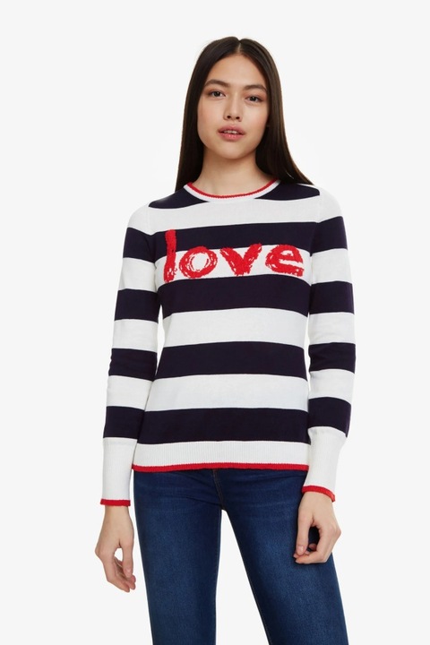 Pulover Desigual Love, Alb/Negru, XS