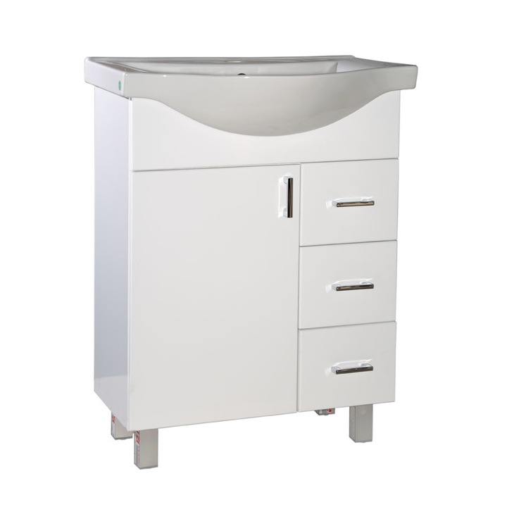 Viva Style, Bianka 65 lábakon álló fürdőszobabútor 3 fiókos Sanovit Albatros 10065 mosdóval 65cm