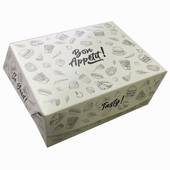 Set 150 buc, Cutie mica, URBAN, din carton rezistent, interior laminat, pentru meniu de pui, dimensiuni 160x135x60mm