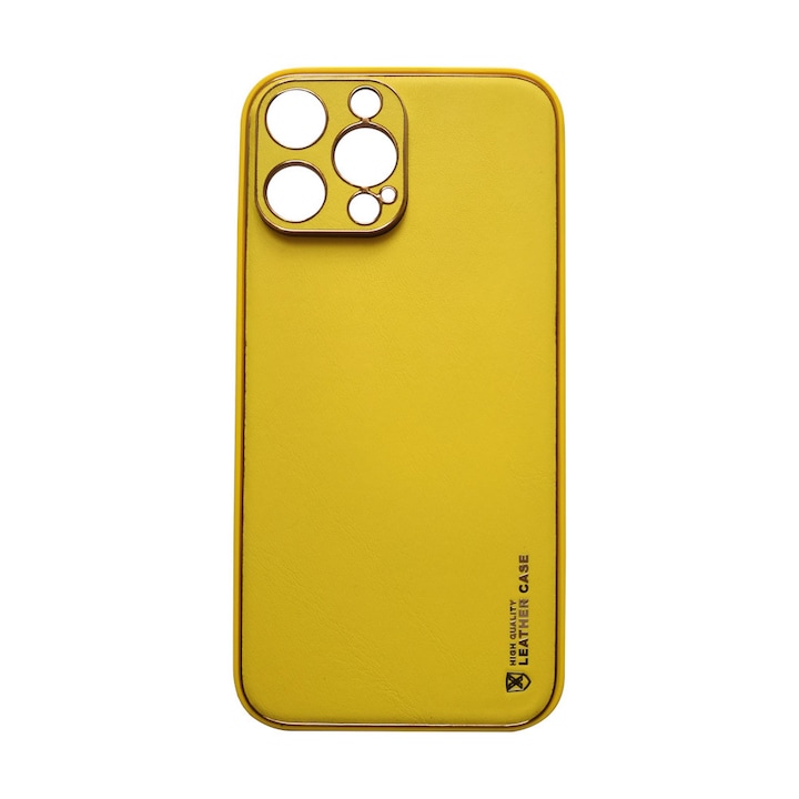 Предпазен гръб Forcell Leather за Apple iPhone 13 Pro Max, Жълт/Златист