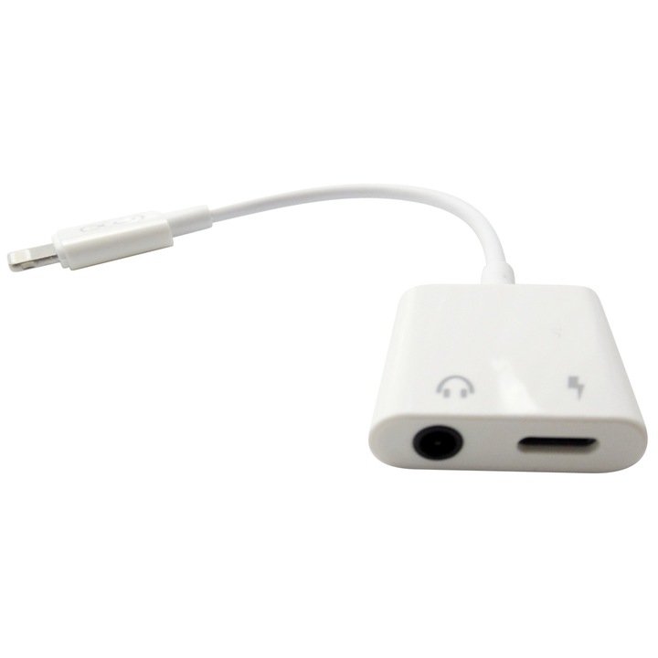 Adaptor XO-NB172B mufa Apple la mufa Apple - incarcare si jack 3.5 mm - conectare casti alb, pentru Apple
