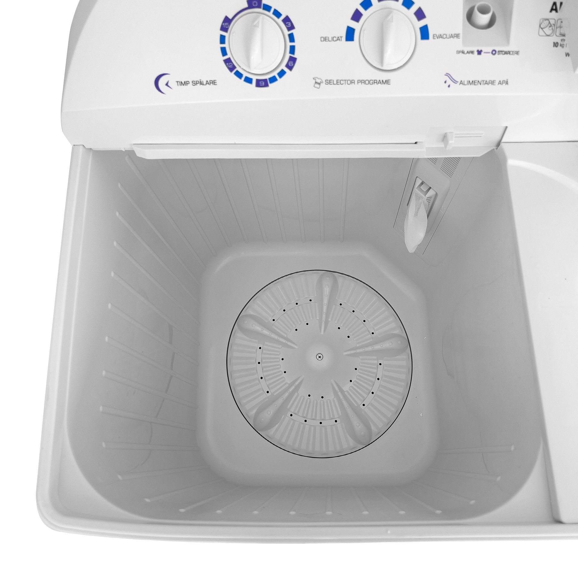 Masina semiautomata de spalat Albatros WMS 10.3, Cantitate rufe uscate 10 kg, Cantitate rufe stoarcere 5 Kg, Capac cuva detasabil, Alimentare apa rece sau calda, Alb/Allbastru