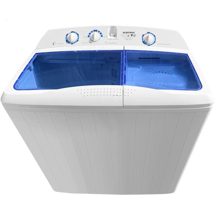 Masina semiautomata de spalat Albatros WMS 10.3, Cantitate rufe uscate 10 kg, Cantitate rufe stoarcere 5 Kg, Capac cuva detasabil, Alimentare apa rece sau calda, Alb/Allbastru