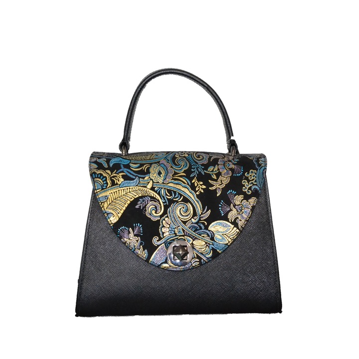 Geanta Zea,239, office, de mana, negru, cu clpeta cu decor floral baroc