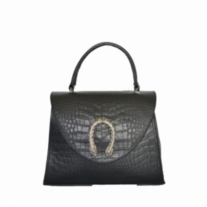 Zea 239 táska, irodai, kézzel készített, fekete, krokodilbőr mintás