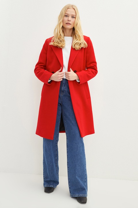 LC WAIKIKI, Palton cu decolteu cache coeur din amestec de lana, Rosu, 44