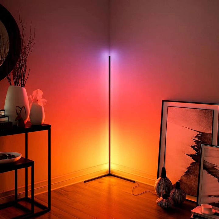 Lampa de colt SIKS®, LED RGB, joc de lumini, telecomanda, amplasare pe podea, design modern, lumina ambientala, 140 cm