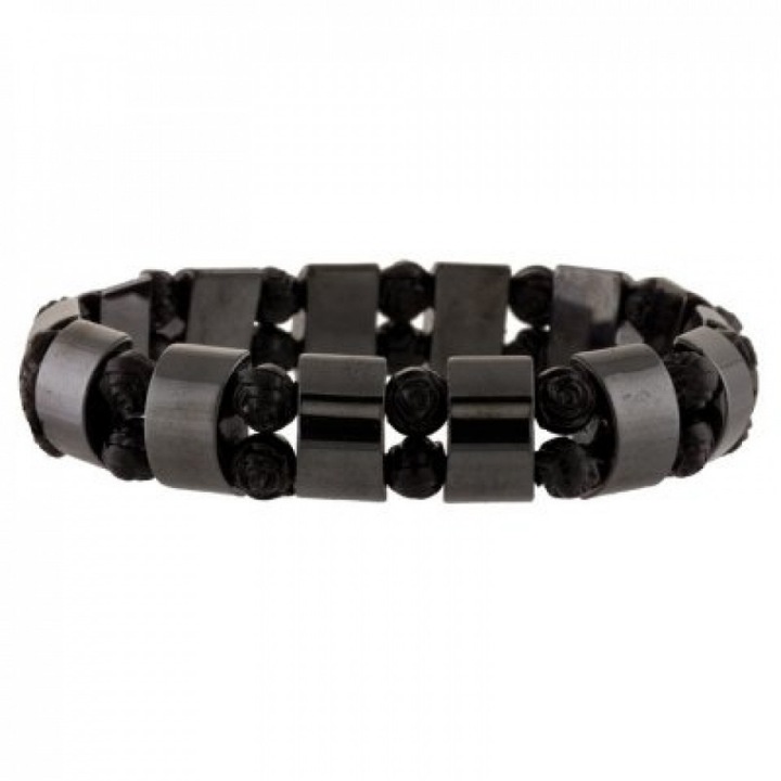 Bratara cu Hematit natural si margele tip trandafir de culoare Neagra