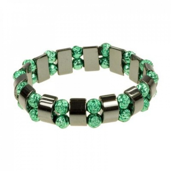 Bratara cu Hematit natural si margele tip trandafir de culoare Verde