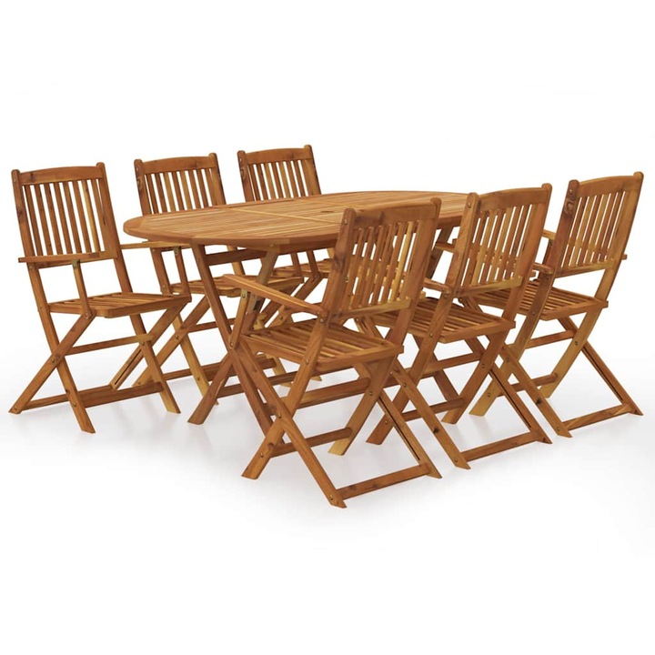 Set mobilier de gradina pliabil vidaXL, 7 piese, lemn masiv acacia, 42.4 kg 3060197