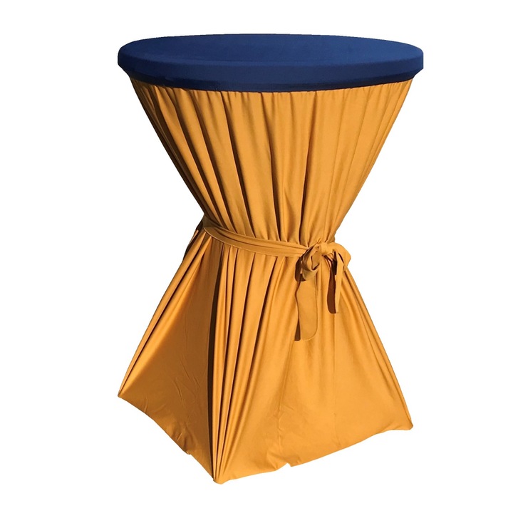 Set masa pliabila CULINARO D80xH110cm, fata de masa aurie cu panglica, capac elastic albastru